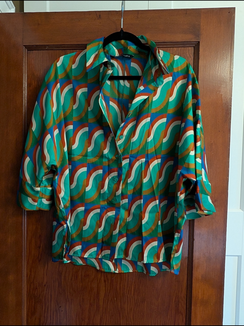 Zara Multicolor Wave Print Button-Down Shirt Size S